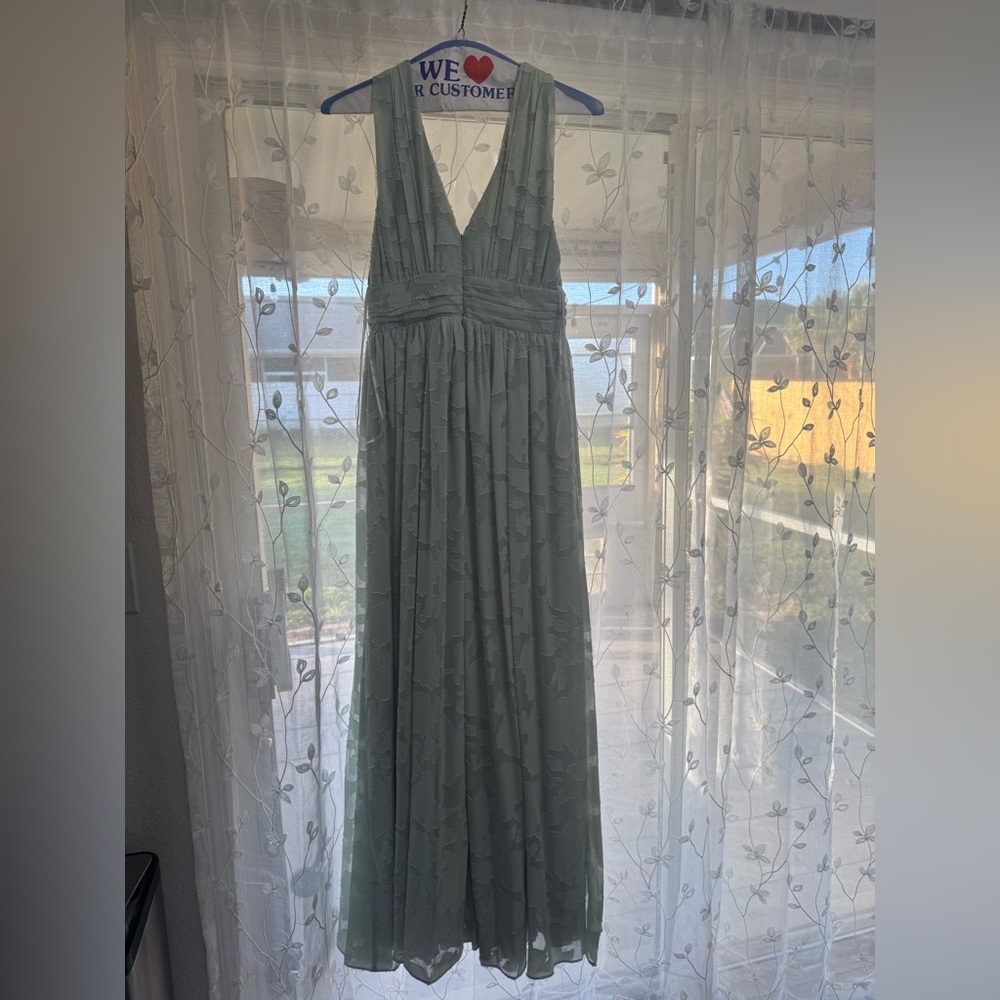 Lulu's sage green dress (Sweet Sophistication Burnout Floral Maxi Dress)